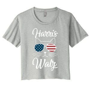 Harris Walz 2024 Kamala Harris Tim Waltz 2024 Usa Flag Cat Gift Women's Crop Top Tee