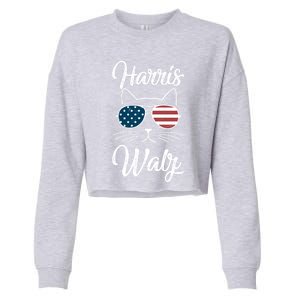 Harris Walz 2024 Kamala Harris Tim Waltz 2024 Usa Flag Cat Gift Cropped Pullover Crew