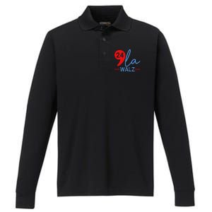 Harris Walz 2024 President Comma La Funny Performance Long Sleeve Polo