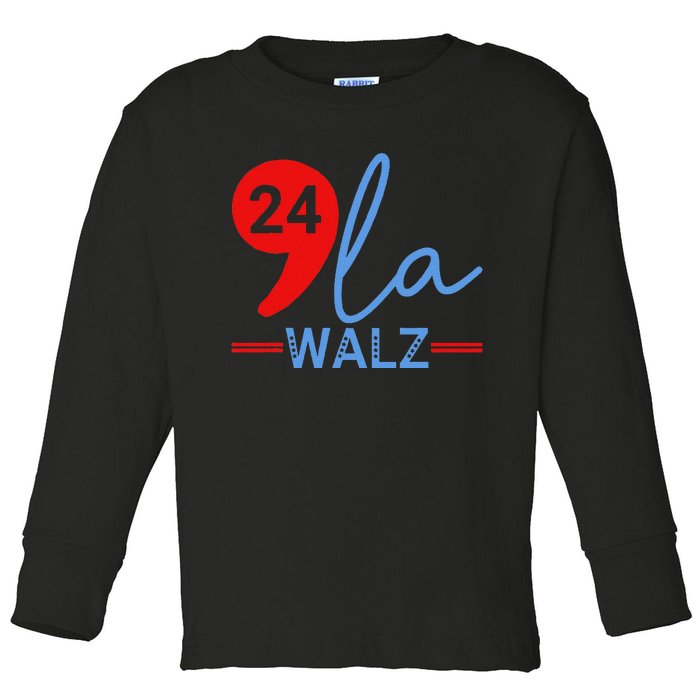 Harris Walz 2024 President Comma La Funny Toddler Long Sleeve Shirt