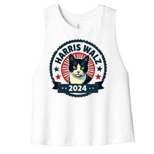 Harris Walz 2024 Funny Cat Election Kamala Harris Tim Waltz Women's Racerback Cropped Tank