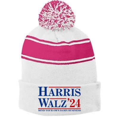 Harris Walz 2024 Mind Your Own Damn Business Stripe Pom Pom Beanie