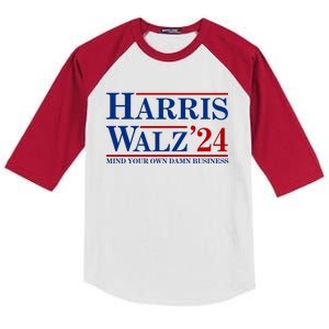 Harris Walz 2024 Mind Your Own Damn Business Kids Colorblock Raglan Jersey