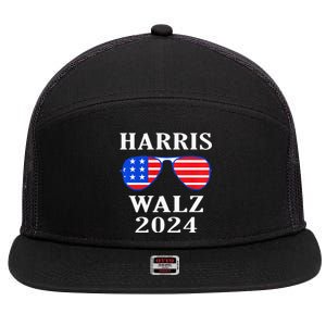 Harris Walz 2024 Kamala Harris American Flag 7 Panel Mesh Trucker Snapback Hat