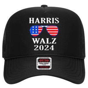 Harris Walz 2024 Kamala Harris American Flag High Crown Mesh Back Trucker Hat