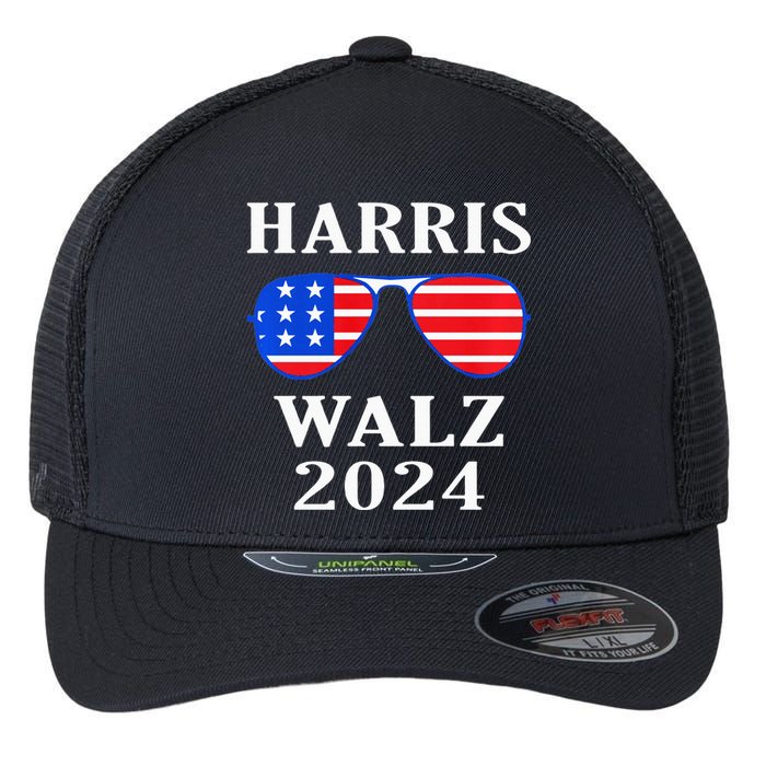 Harris Walz 2024 Kamala Harris American Flag Flexfit Unipanel Trucker Cap