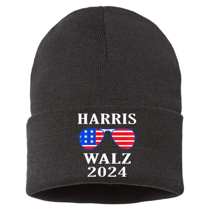 Harris Walz 2024 Kamala Harris American Flag Sustainable Knit Beanie