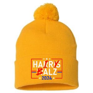 Harris Walz 24 Hairy Balz 2024 Meme Democratics Vote Pom Pom 12in Knit Beanie