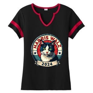 Harris Walz 2024 Funny Cat Election Kamala Harris Tim Waltz Ladies Halftime Notch Neck Tee