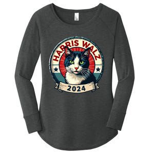 Harris Walz 2024 Funny Cat Election Kamala Harris Tim Waltz Women's Perfect Tri Tunic Long Sleeve Shirt