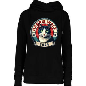 Harris Walz 2024 Funny Cat Election Kamala Harris Tim Waltz Womens Funnel Neck Pullover Hood