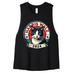 Harris Walz 2024 Funny Cat Election Kamala Harris Tim Waltz Women's Racerback Cropped Tank