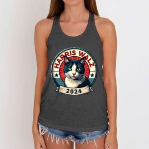 Harris Walz 2024 Funny Cat Election Kamala Harris Tim Waltz Women's Knotted Racerback Tank