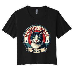 Harris Walz 2024 Funny Cat Election Kamala Harris Tim Waltz Women's Crop Top Tee