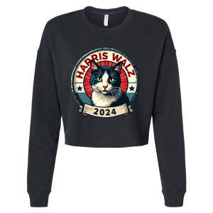 Harris Walz 2024 Funny Cat Election Kamala Harris Tim Waltz Cropped Pullover Crew