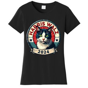 Harris Walz 2024 Funny Cat Election Kamala Harris Tim Waltz Women's T-Shirt