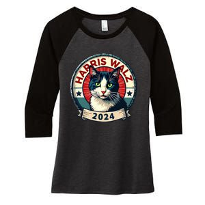 Harris Walz 2024 Funny Cat Election Kamala Harris Tim Waltz Women's Tri-Blend 3/4-Sleeve Raglan Shirt