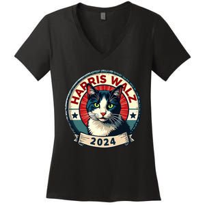 Harris Walz 2024 Funny Cat Election Kamala Harris Tim Waltz Women's V-Neck T-Shirt