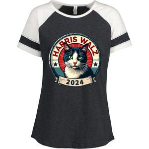 Harris Walz 2024 Funny Cat Election Kamala Harris Tim Waltz Enza Ladies Jersey Colorblock Tee