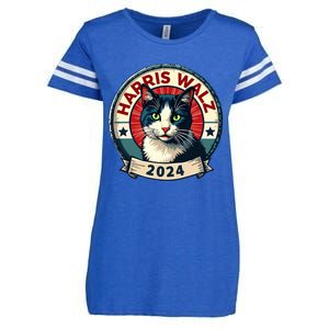 Harris Walz 2024 Funny Cat Election Kamala Harris Tim Waltz Enza Ladies Jersey Football T-Shirt