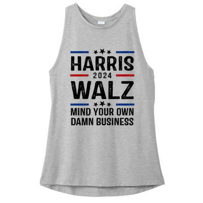 Harris Walz 2024 Mind Your Own Damn Business Ladies PosiCharge Tri-Blend Wicking Tank