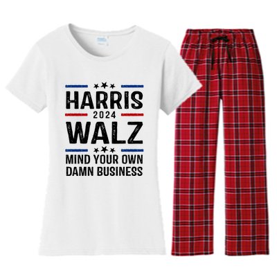 Harris Walz 2024 Mind Your Own Damn Business Women's Flannel Pajama Set