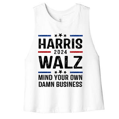 Harris Walz 2024 Mind Your Own Damn Business Women's Racerback Cropped Tank