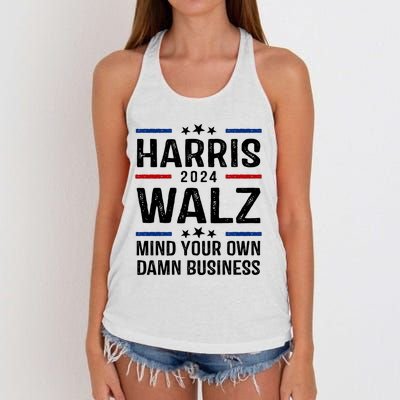 Harris Walz 2024 Mind Your Own Damn Business Women's Knotted Racerback Tank