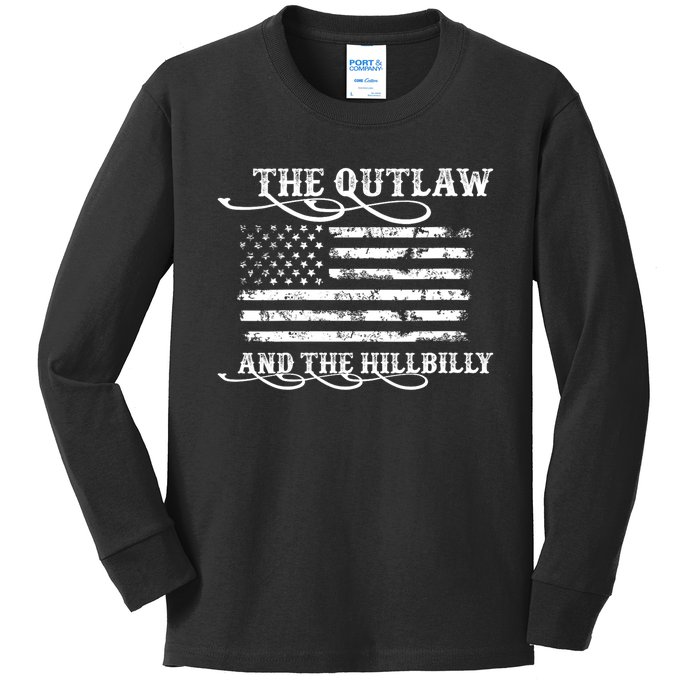 Harris Walz 2024 The Outlaw And The Hillbilly Trump 2024 Women Gift Kids Long Sleeve Shirt