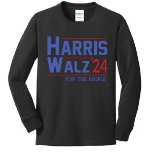 Harris Walz 2024 President American Flag Kamala Harris Waltz Kids Long Sleeve Shirt