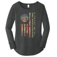 Harris Waltz 2024 Vintage America Flag Women's Perfect Tri Tunic Long Sleeve Shirt