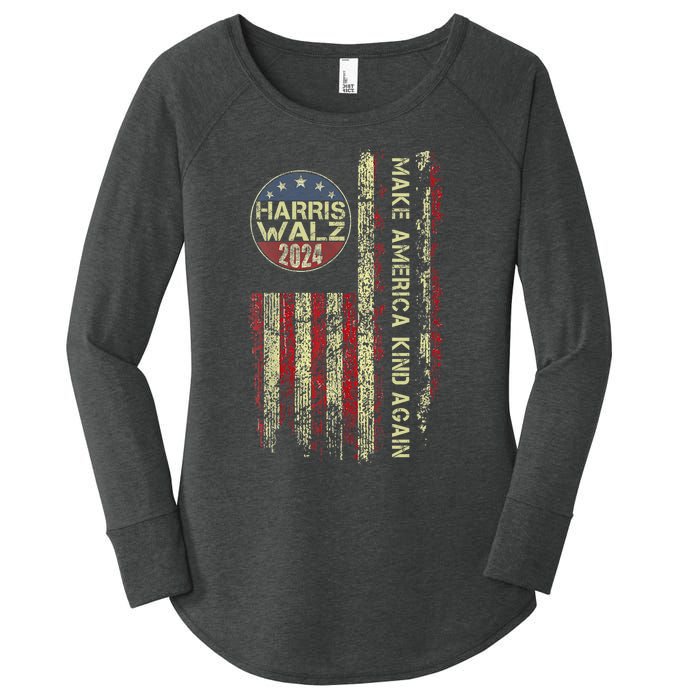 Harris Waltz 2024 Vintage America Flag Women's Perfect Tri Tunic Long Sleeve Shirt