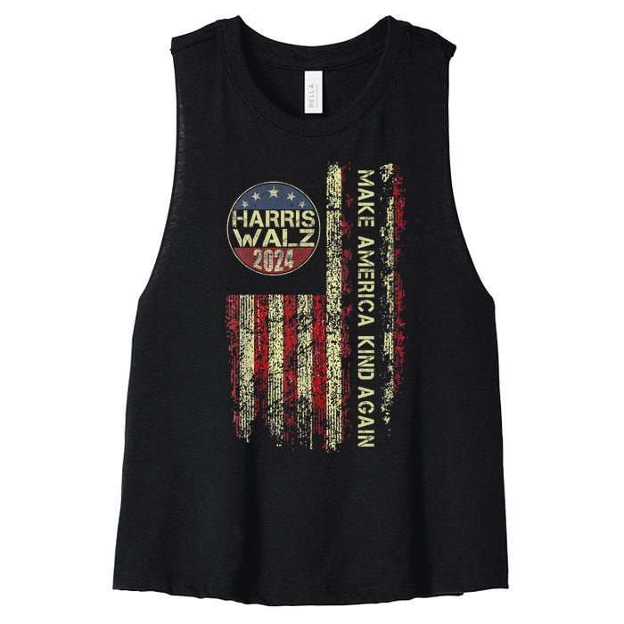 Harris Waltz 2024 Vintage America Flag Women's Racerback Cropped Tank