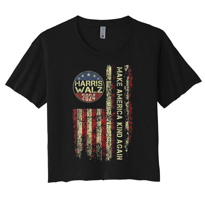 Harris Waltz 2024 Vintage America Flag Women's Crop Top Tee