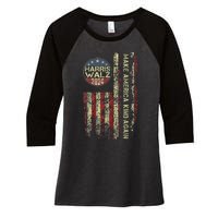 Harris Waltz 2024 Vintage America Flag Women's Tri-Blend 3/4-Sleeve Raglan Shirt