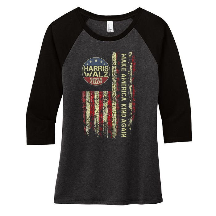 Harris Waltz 2024 Vintage America Flag Women's Tri-Blend 3/4-Sleeve Raglan Shirt