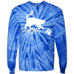 Harris Waltz 2024 Anti Trump Funny Cat Tie-Dye Long Sleeve Shirt