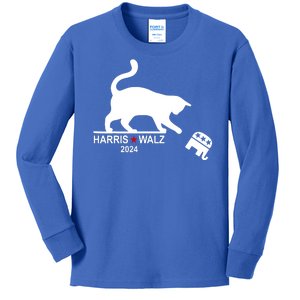 Harris Waltz 2024 Anti Trump Funny Cat Kids Long Sleeve Shirt