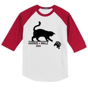 Harris Waltz 2024 Anti Trump Funny Cat Kids Colorblock Raglan Jersey