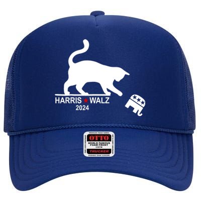 Harris Waltz 2024 Anti Trump Funny Cat High Crown Mesh Back Trucker Hat