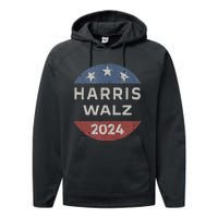 Harris Walz 2024 Retro Vintage Button Campaign Performance Fleece Hoodie