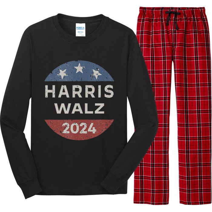 Harris Walz 2024 Retro Vintage Button Campaign Long Sleeve Pajama Set