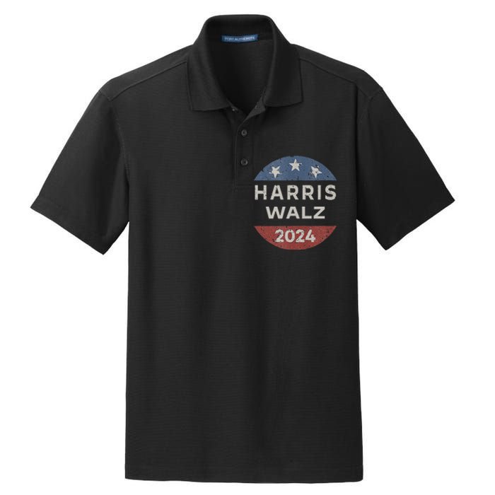 Harris Walz 2024 Retro Vintage Button Campaign Dry Zone Grid Polo