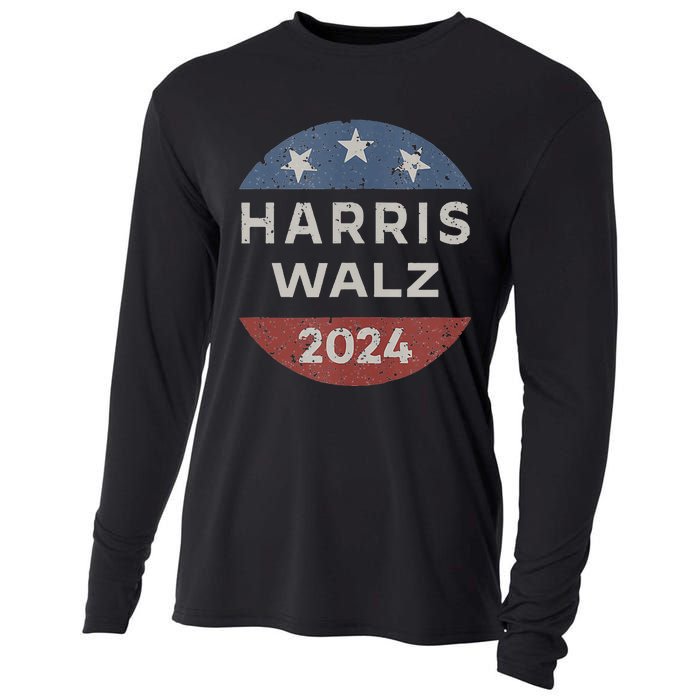 Harris Walz 2024 Retro Vintage Button Campaign Cooling Performance Long Sleeve Crew