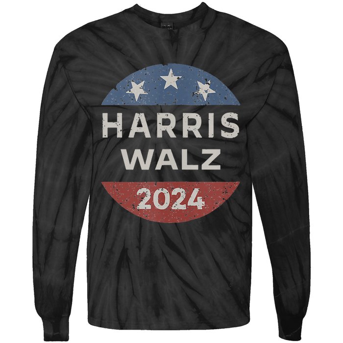 Harris Walz 2024 Retro Vintage Button Campaign Tie-Dye Long Sleeve Shirt