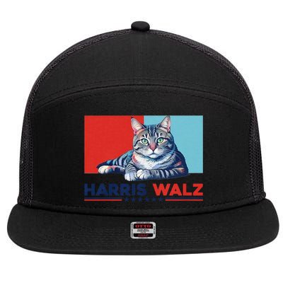 Harris Walz 2024 Funny Cat Election Kamala Harris 7 Panel Mesh Trucker Snapback Hat