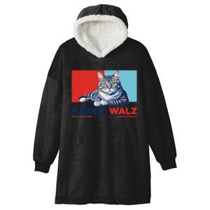 Harris Walz 2024 Funny Cat Election Kamala Harris Hooded Wearable Blanket