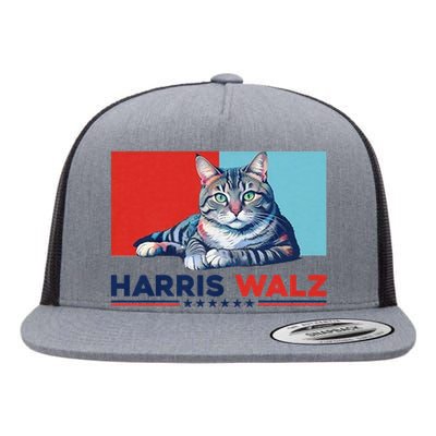 Harris Walz 2024 Funny Cat Election Kamala Harris Flat Bill Trucker Hat