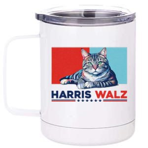 Harris Walz 2024 Funny Cat Election Kamala Harris 12 oz Stainless Steel Tumbler Cup