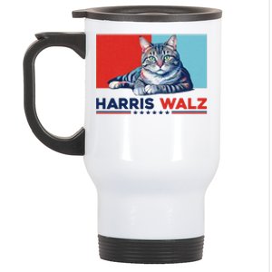 Harris Walz 2024 Funny Cat Election Kamala Harris Stainless Steel Travel Mug